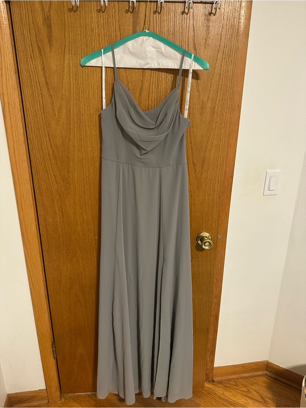 David’s Bridal Cowl-Neck Maxi Dress in Grey